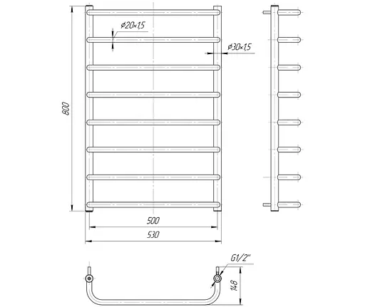 Водяна рушникосушка Mario Стандарт 800x530/500, Хром - фото 2