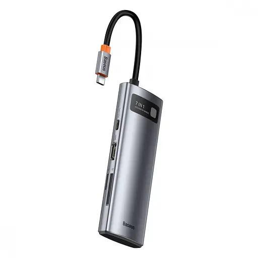 USB-Хаб Baseus Metal Gleam Series 7-in-1 (2xUSB3.0 + 4KHD + Type-C + Type-C PD+ TF + SD) gray - фото 8
