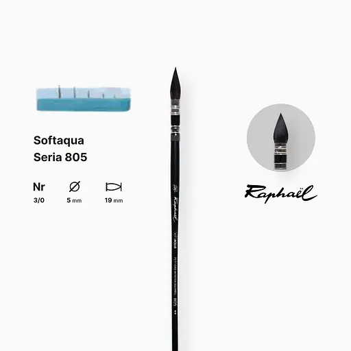 Кисть синтетика круглая (имитация) Raphael Softaqua, №3/0, французская вязкая, профессиональная - фото 2