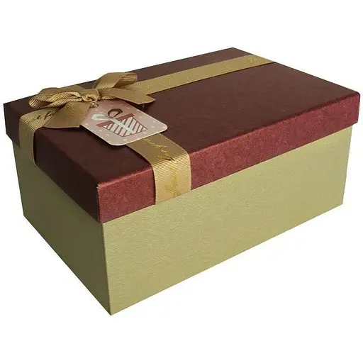 Подарункова коробка True з бантом бордово-золота L 29.5×22.5×13 см