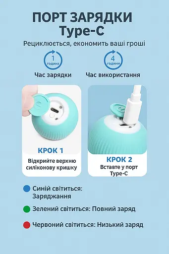 Інтерактивна іграшка м'яч кулька для дресирування кішок з зарядкою Type-C, котяча розважалка що рухається розумний м'ячик для кота - фото 4