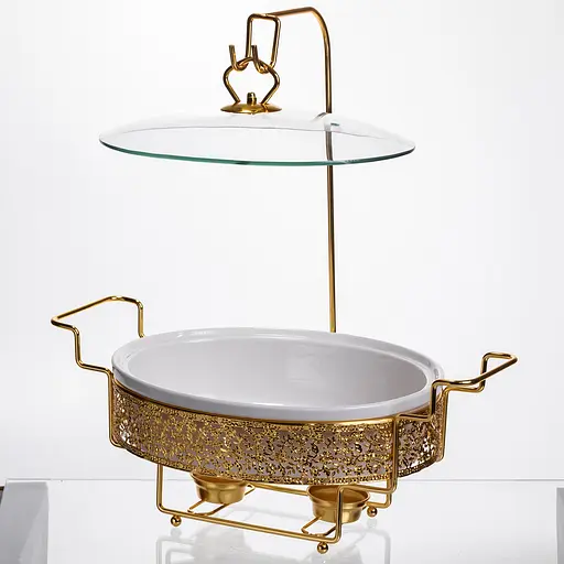 Мармитница настольная фарфоровая 2.5 литра мармит круглый на подставке Белый с золотом Yiwu YL-76 - фото 5