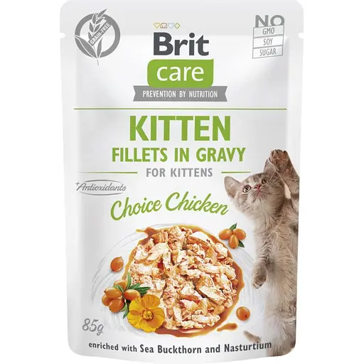 Корм влажный для котят Brit Care Cat Fillets in Gravy Choice Chicken филе в соусе с курицей пауч 85 г - фото 1