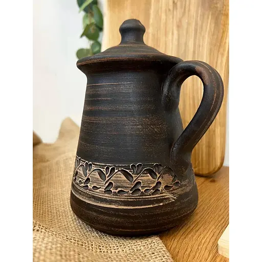 Заварочный чайник 1.3 литра керамический (глиняный) резной с ручкой  