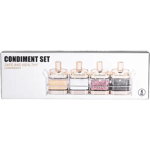 Набор банок для сыпучих продуктов Yiwu с ложкой на подставке хром 4 шт. HP-1340 - фото 5