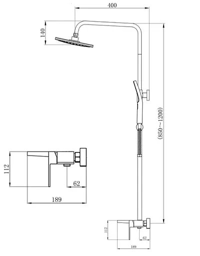Душевая система универсальная Qtap Gemini Black Matt с изливом QTGEM111BLM45686 - фото 7