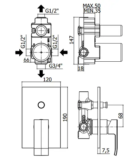 Смеситель скрытого монтажа Paffoni Elle черный матовый EL 015 NO/M, Черный матовый - фото 2