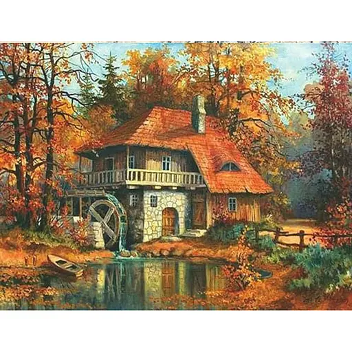 Алмазна мозаїка картини за номерами зі стразами на підрамнику "Старовинний млин" 40*50 см (GA71780) - фото 1