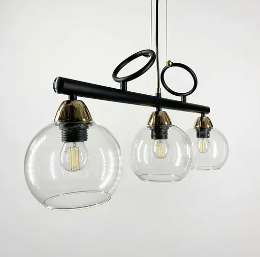 Видовжена люстра Лофт на 3 прозорих плафони | Арт. YQ307/3 AB+BK+CL | Line F - фото 2