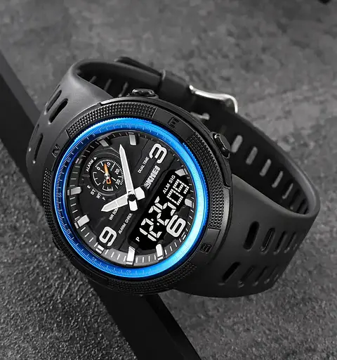 Чоловічий спортивний годинник Skmei 1655 (Чорний з синім) - фото 4