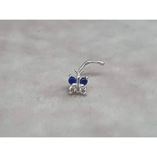 Серебряная серьга-пирсинг в нос Бабочка. 1041.5С Синий - фото 3