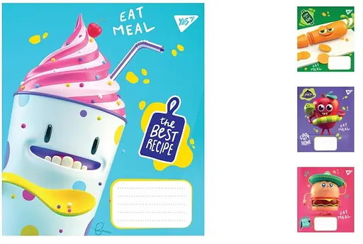 Зошити учнівські 12 аркушів клітинка. YES Eat meal, 25 шт. в упаковці