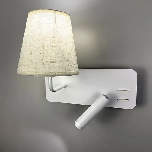 Біле ліве бра із плафоно-абажуром та спотом на 2 вимикачі | Line F | Арт. WJ081/2 L WT - фото 5