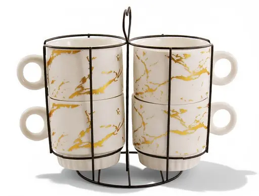 Набір чашок порцелянових на стійці Interos Білий мармур 250 мл 4 шт (676-8) - фото 2