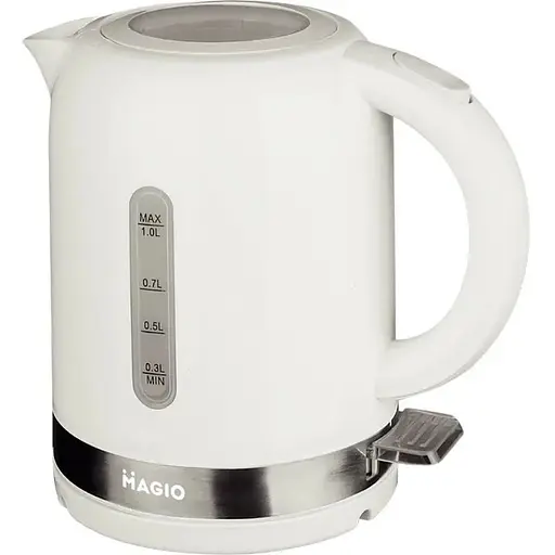 Електрочайник Magio МG-110, білий, 1360W, 1 л, дисковий, пластиковий корпус, індикатор рівня води - фото 1