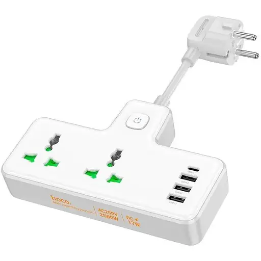Удлинитель Hoco Voyage 2-position expansion socket AC11A 3USB/Type-C, 10A - фото 1