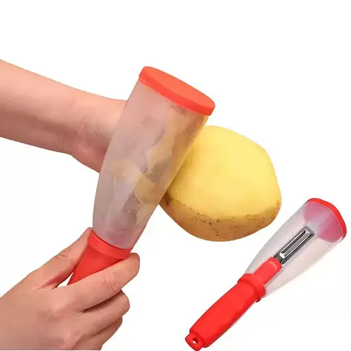 Овочечистка з контейнером ніж економка для тонкого чищення овочів та фруктів, Kitchen Master Червоний 84556 - фото 3