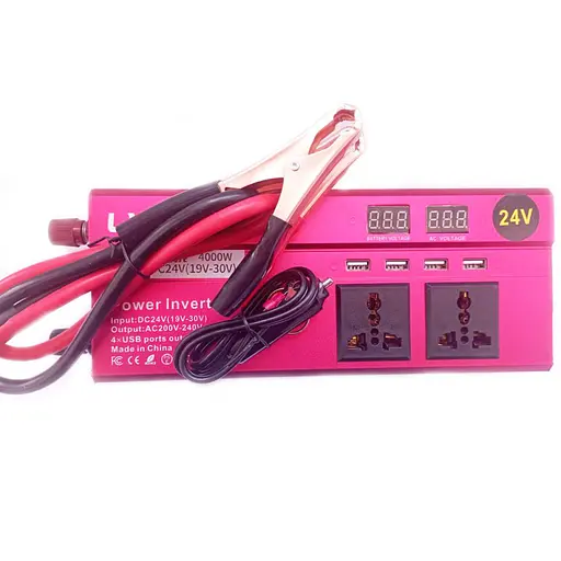 Автомобильный инвертор Lvyuan Power Inverter 013 c 24V на 220V 4000W модифицированная синусоида Red, 3 розетки, 4 USB (11040) - фото 2