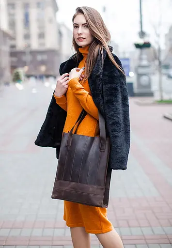 Шкіряна жіноча сумка шоппер Бетсі темно-коричнева - фото 2