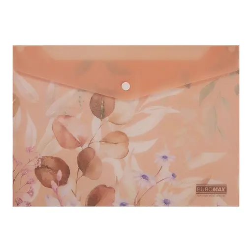 Папка-конверт А4 на кнопці PEACH ARABESKI персикова BM.3943-46 BUROMAX матовий напівпрозорий пластик (4823126805672) - фото 1