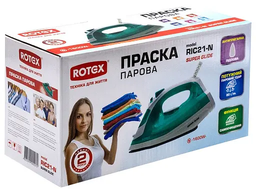 Прасувальна праска Rotex RIC21-N Super Glide Антипригарне покриття 1600Вт Вертикальне відпарювання Біло-Зелений - фото 6