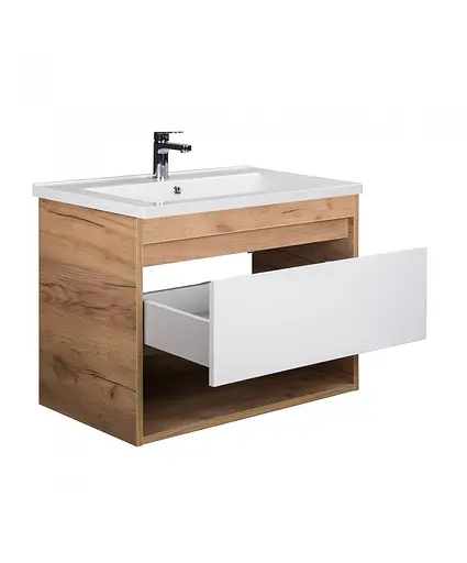 Тумба Мойдодир Oslo 80 Wood з умивальником Cosmo 80 дуб крафт/Білий - фото 2