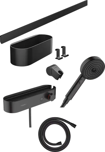 Комплект аксесуарів Hansgrohe WallStoris Activation EcoSmart з термостатом 7в1 Matt Black 24250670, Чорний матовий - фото 1