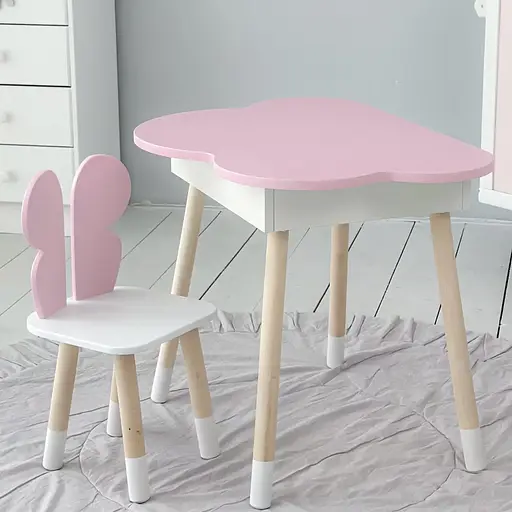Детский стол Облако с нишей и стульчиком Бабочка (Розовый) - фото 2
