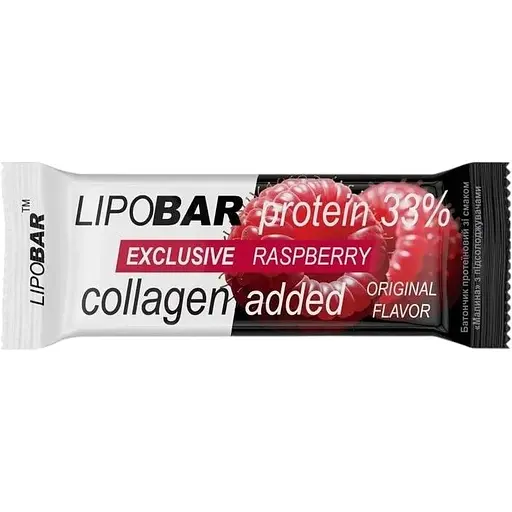 Батончик LipoBar Exclusive Protein Bar, 50 грам збагачений біоактивним колагеном Peptan - Малина