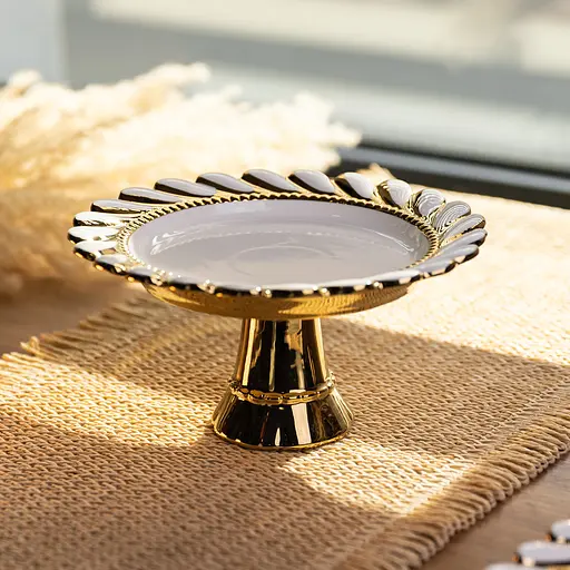 Тортовница фарфоровая на ножке Yiwu Tiffany 20х10 см круглая подставка для торта капкейков пирожных десертов праздничная посуда ML2046 - фото 2