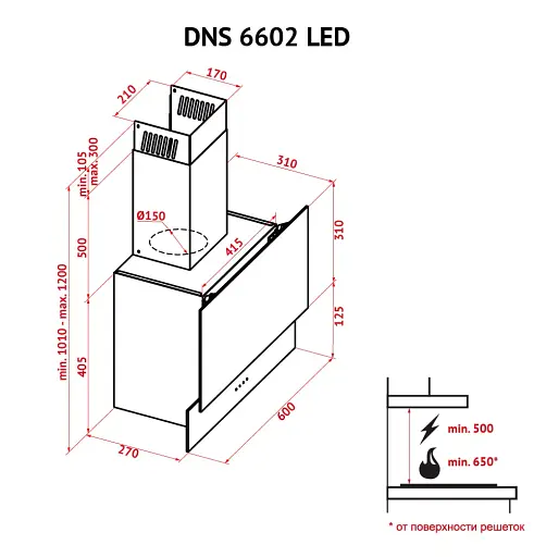Вытяжка декоративная наклонная Perfelli DNS 6602 BL LED - фото 10