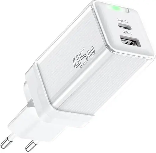 Зарядное устройство для Essager Zhiqi 45W GaN Travel Charger A+C евровилка белая - фото 1