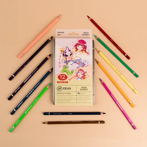 Набор карандашей акварельных 99IDEAS "Aqua Expert" 12 цветов, Manga Set, металлическая коробка, 99AE-12MANG - фото 5