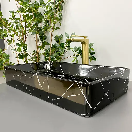 Умивальник VBI Triest black marmo glossy накладний VBI-012707, Чорний матовий - фото 3