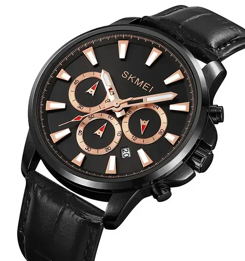 Чоловічий наручний годинник Skmei 2071 з ремінцем з еко-шкіри (Чорний) - фото 2