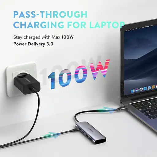 Хаб UGREEN USB-C to 2 Ports USB3.0-A Hub + HDMI + TF/SD with PD Power Supply (Space Gray) - фото 2