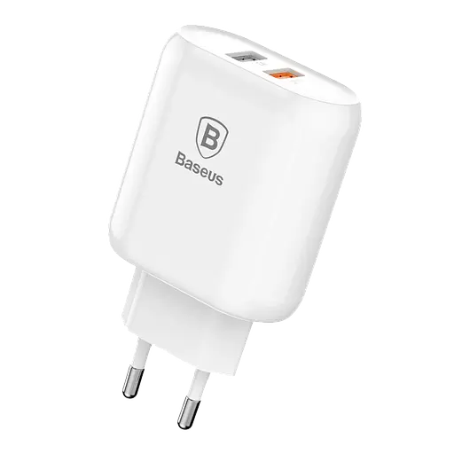 Адаптер-блок питания сетевой Baseus Bojure 2 USB 3.0 A QC 3.0 18W белый - фото 1