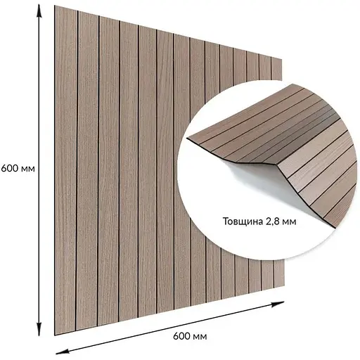 Покрытие виниловое самоклеющееся Wall Sticker 3D рейки 600х600х2.8мм Тик ореховый SW-00002202 - фото 4