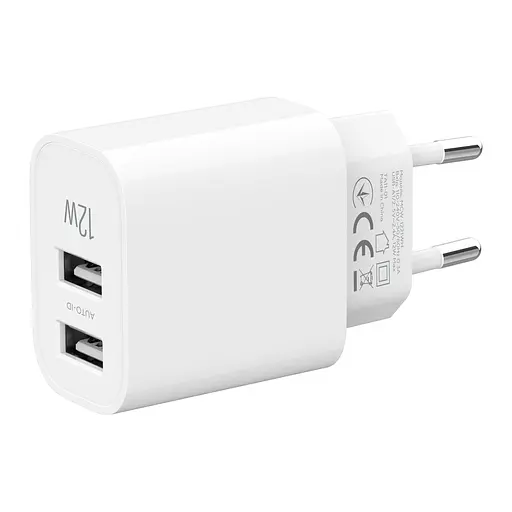 Зарядное устройство сетевое MAKE 12W 2USB 2.4A White