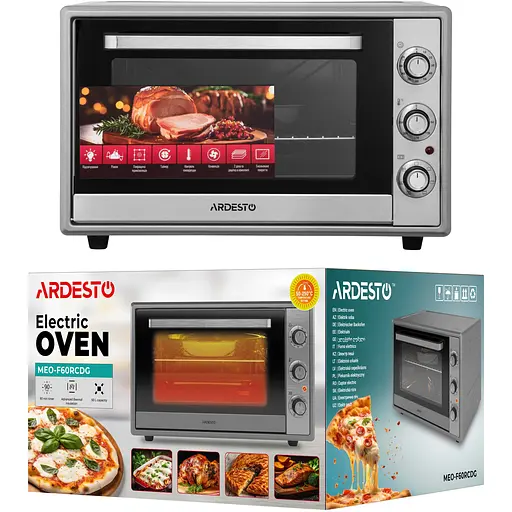 Піч електрична Ardesto 60 л, 2000 Вт, механіч., конвенція, подвійне скло, рожен, сірий - фото 11