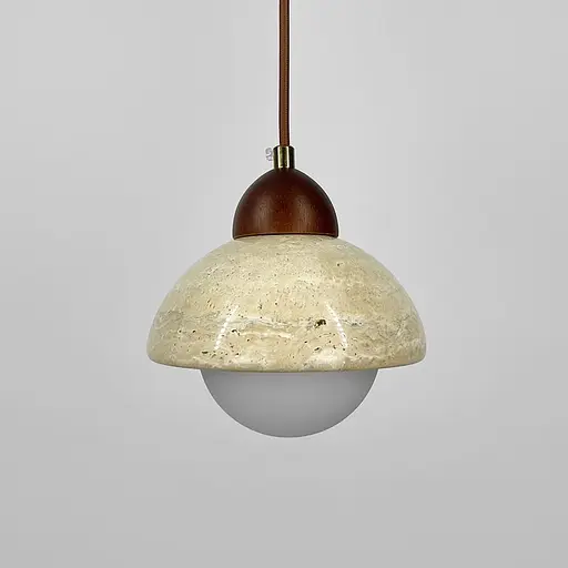 Світильник із підвісним травертиновим корпусом білим плафоном та дерев'яною фурнітурою Ø15х17 см Line F ST002-150 - фото 2