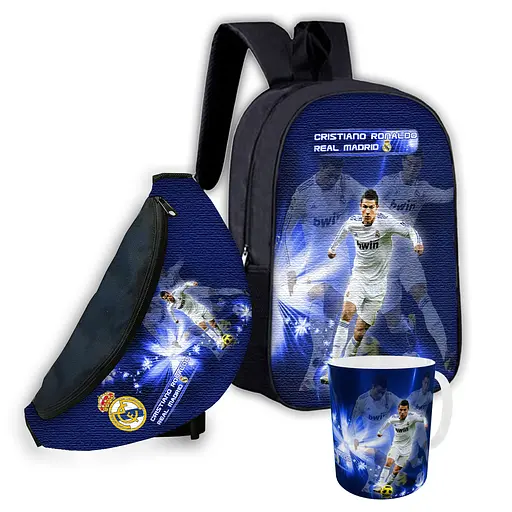 Набір дитячий Футбол Кріштіану Роналду рюкзак 36х27см сумка-бананка, кружка з принтом для хлопчика (01610)