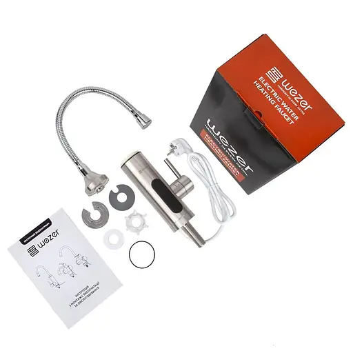 Проточный водонагреватель для кухни гибкий излив нержавеющая сталь датчик температуры 3 кВт хром Wezer SDS-F06T - фото 3