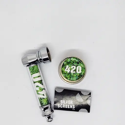 Трубка курительная + гриндер для измельчения табака HL-YD-305 Конопля 420, Silver (16622) - фото 2