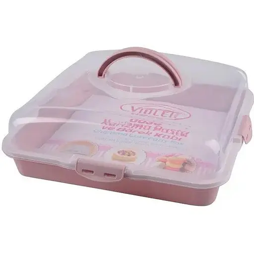 Тортівниця пластикова Violet House 0036 Каризма Powder квадратна з кришкою 13х38х38 см  - фото 3