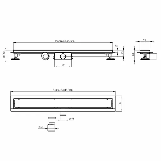 Душовий канал Imprese i-Flow SS 700 мм із решіткою перфорована "лінія" black matt d44700SB07 - фото 2