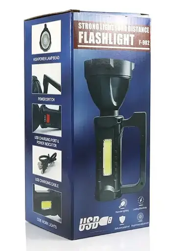 Мощный светодиодный аккумуляторный фонарь прожектор F-902 переносной фонарь для охраны - фото 3