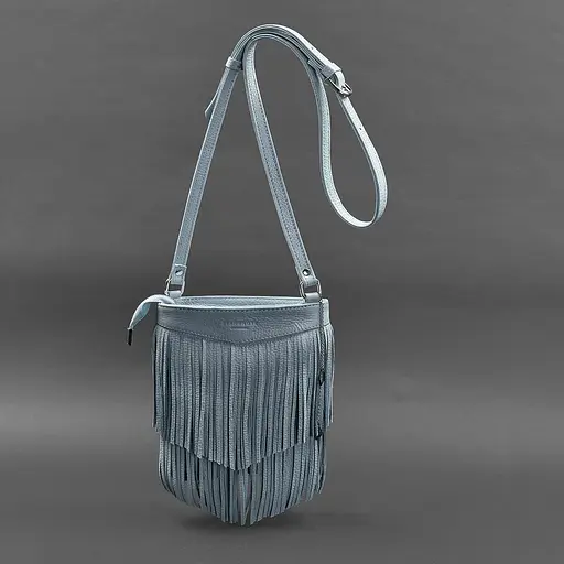 Шкіряна жіноча сумка з бахромою міні-кроссбоді Fleco блакитна - фото 5