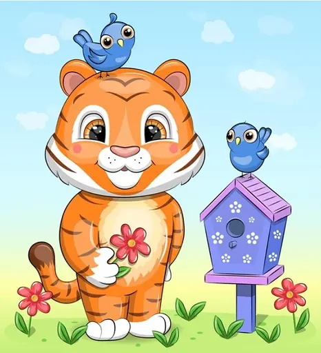 Набір для розпису по номерах Тигриня з пташками, Strateg, 30x30 см, ES204