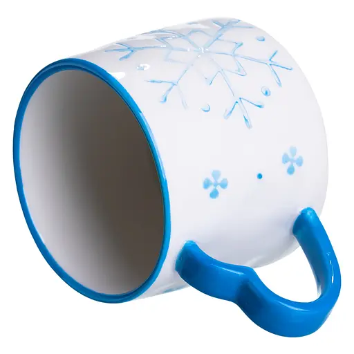 Новорічна порцелянова чашка для чаю та кави Сніжинка 350 мл Білий з синім Yiwu FM-CS-55D - фото 3